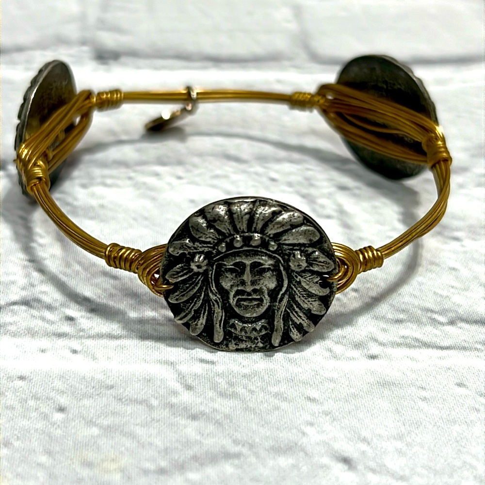 Bourbon and Bowties Pewter Indian Head Bangle Bracelet